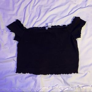 Divided Black OTS Crop Top